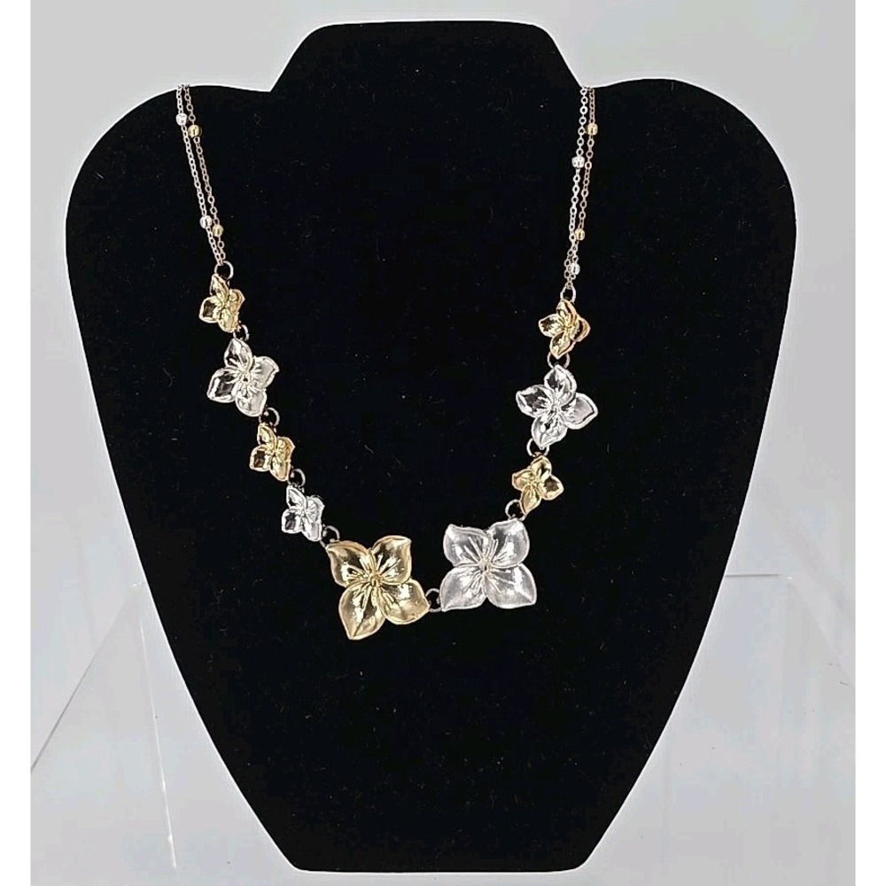 Cute 2 Tone Silver / Gold Tone Flower Link Hawaiian Choker Necklace